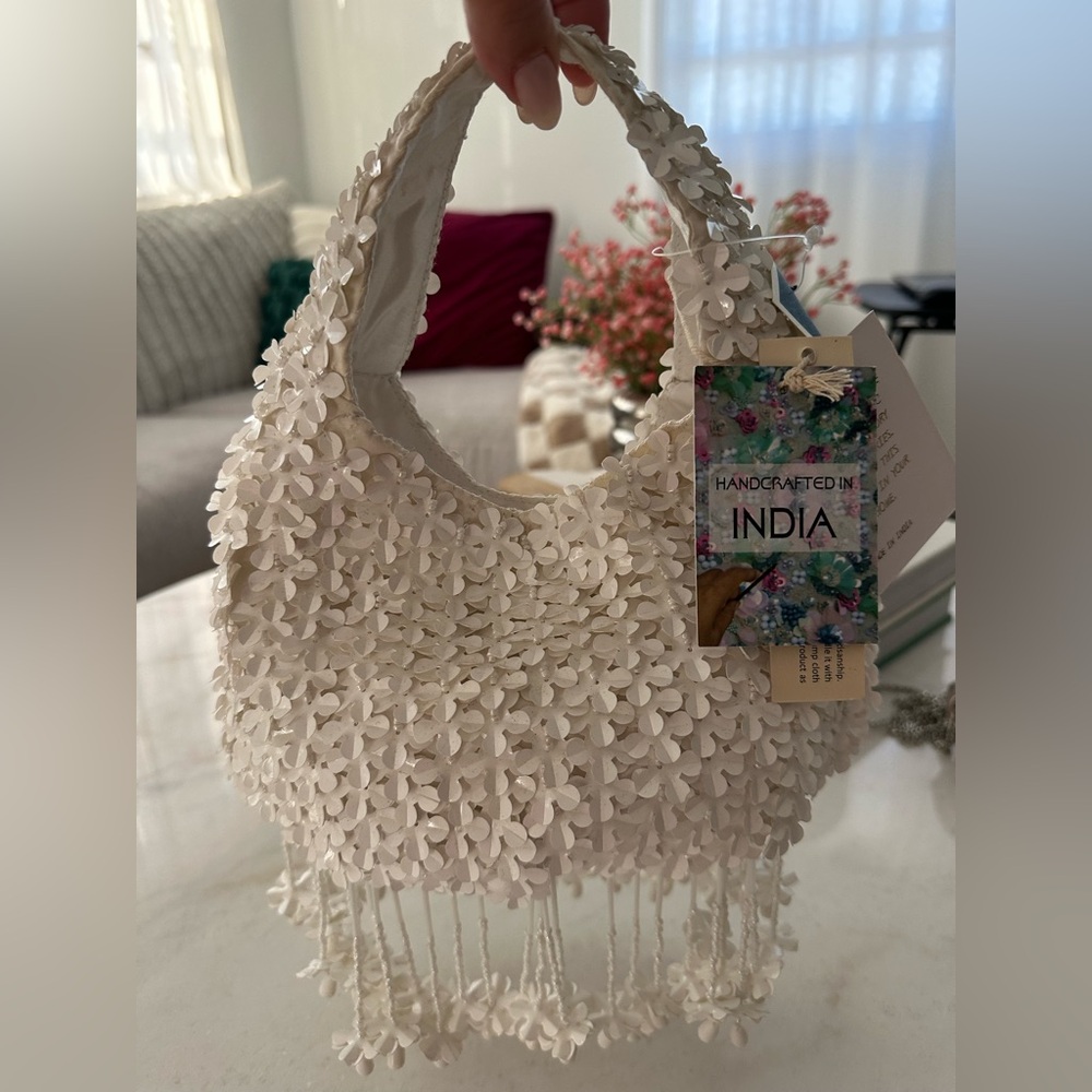 Viral white floral beaded bag